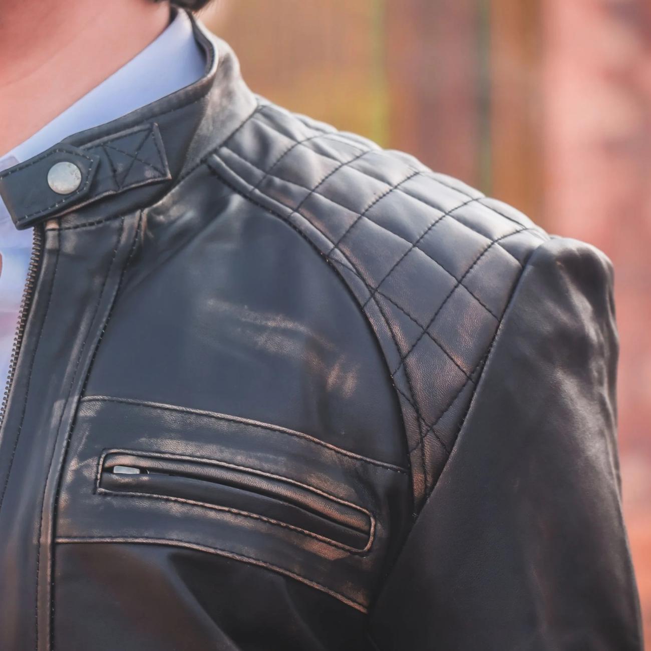 Handmade Lambskin Leather Cafe Racer Jacket: Vintage Distressed Black Biker Style