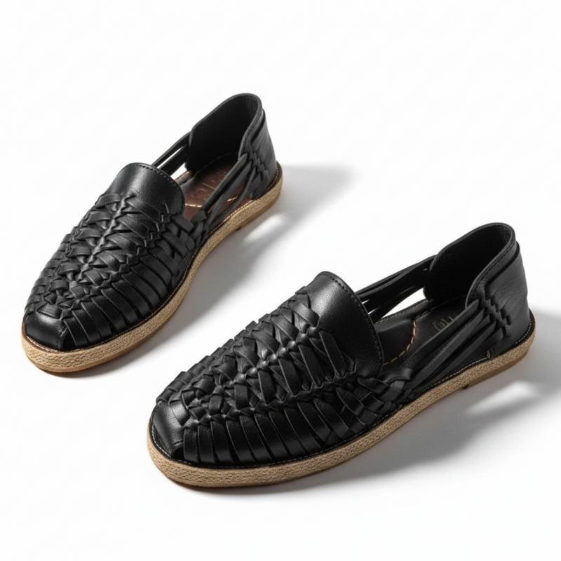 Handmade TAILOR LEATHER Mexican Huarache fisherman sandals with leather straps and woven design for comfortable wear.