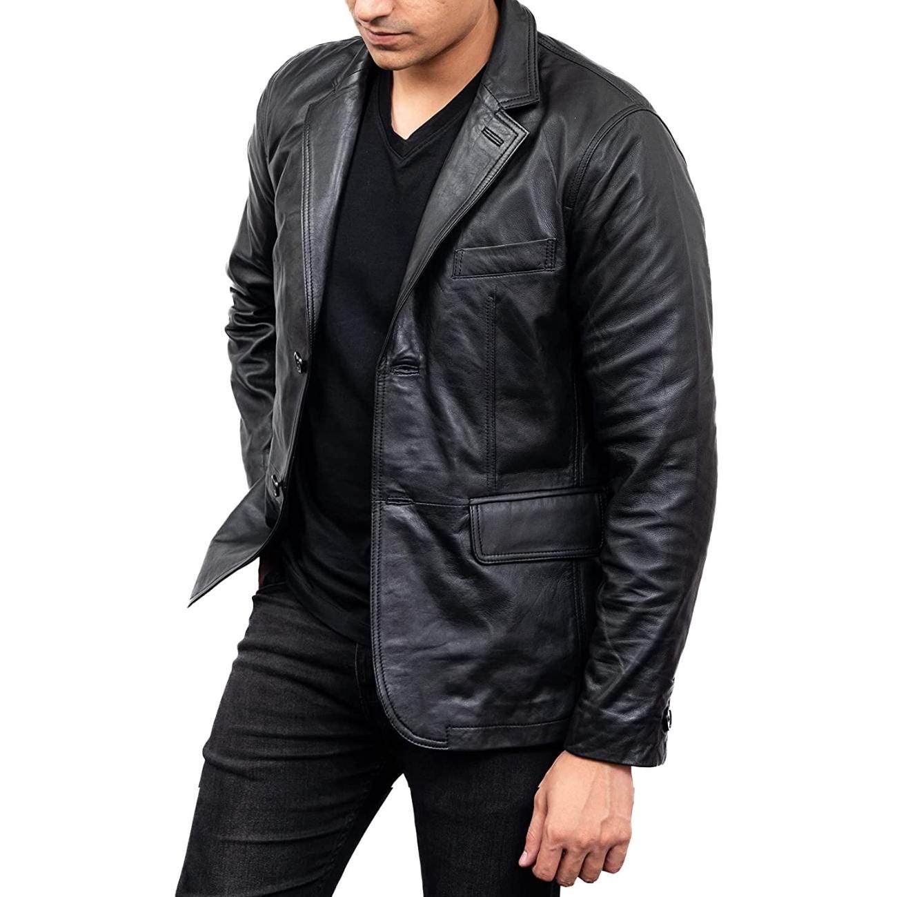 Handmade Lambskin Leather Blazer: Custom Fit, Classic 90s Style Leather Coat for Men
