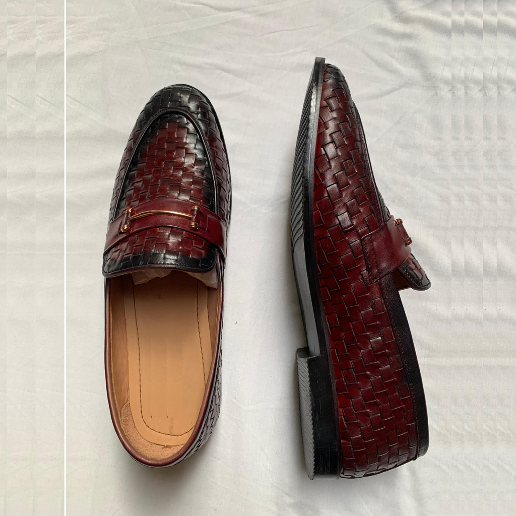 Handmade Woven Real Leather Loafers, Italian Style Shoe: Men's Wedding Dress Shoes