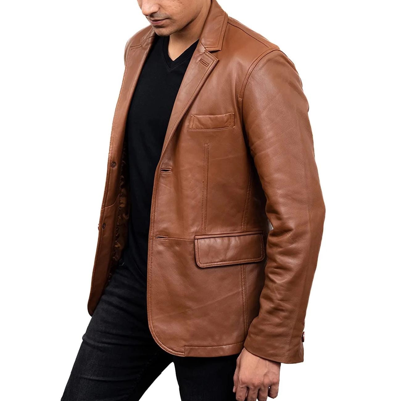 Handmade Lambskin Leather Blazer: Custom Fit, Classic 90s Style Leather Coat for Men