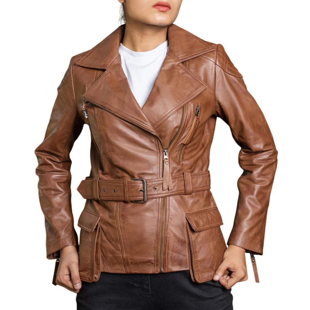 Women's Handmade Lambskin Leather Brown Biker Jacket – Tailor Leather