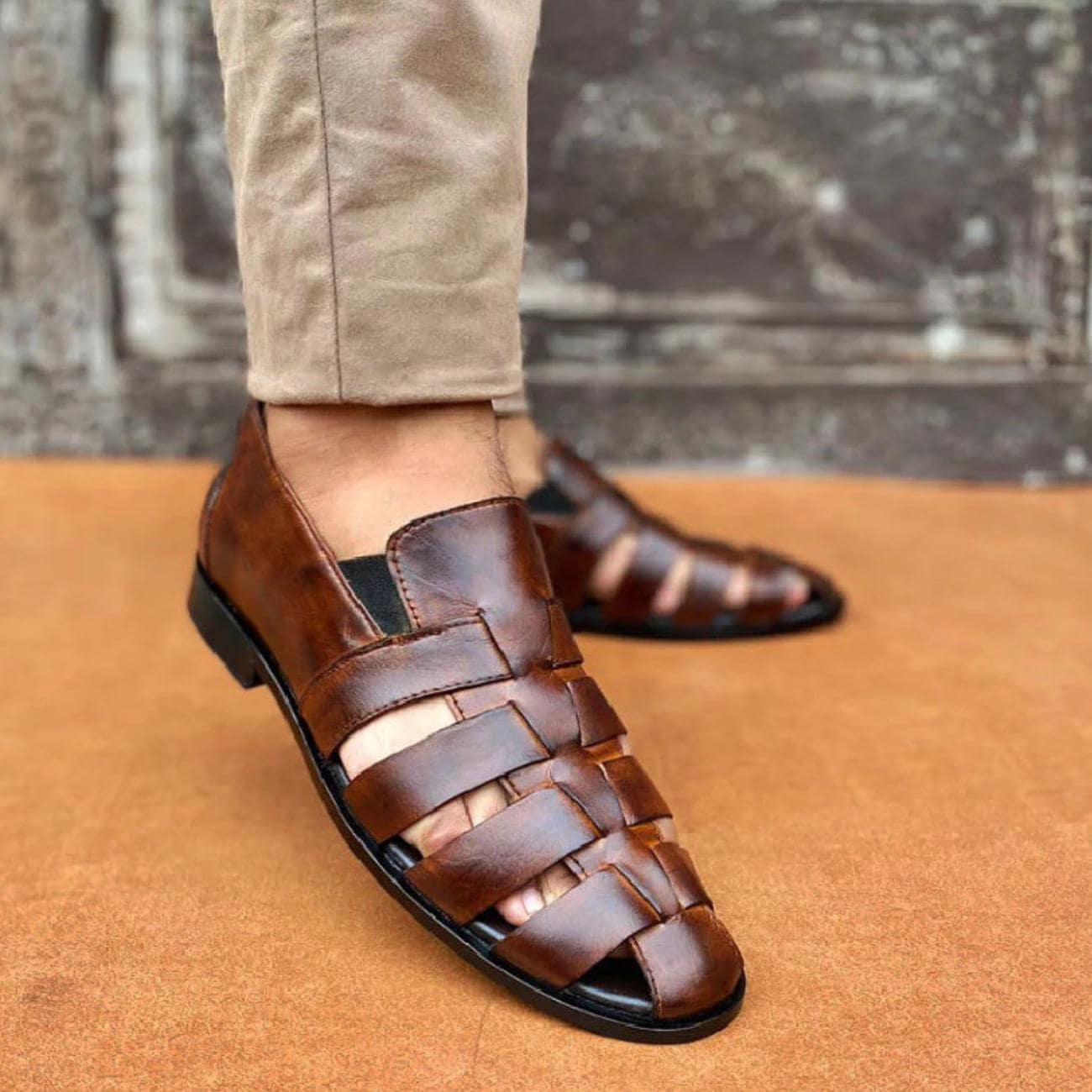 Men's Handmade Leather Fisherman Sandals: Cushioned Arch Support Geniune Leather Chappal