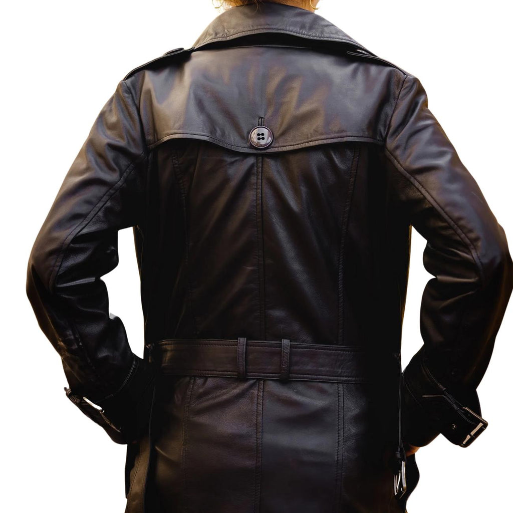 Lambskin Leather Trench Coat: Double-Breasted Belted Winter Coat Oversized Jacket