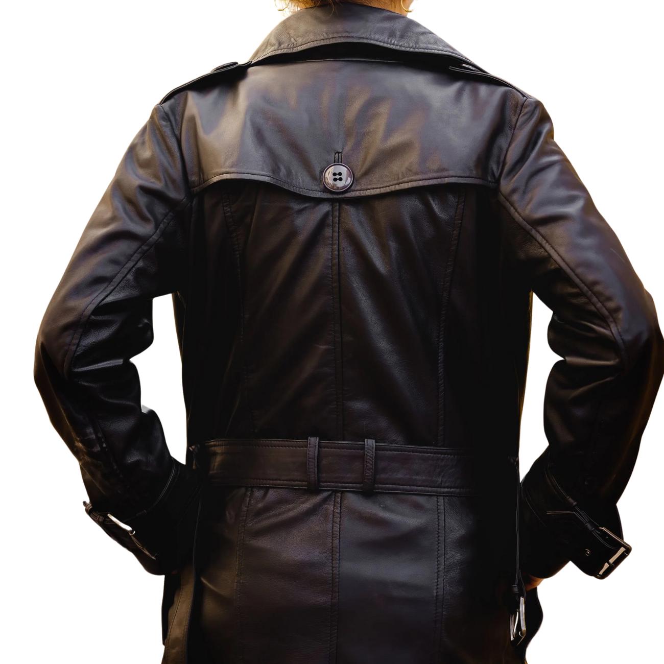 Lambskin Leather Trench Coat: Double-Breasted Belted Winter Coat Oversized Jacket