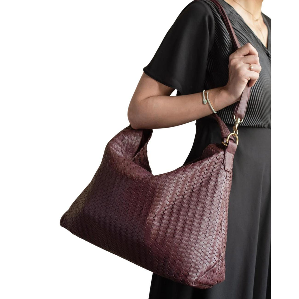 Handwoven Genuine Leather Tote Bag: Top Handle and Shoulder Strap Leather Handbag