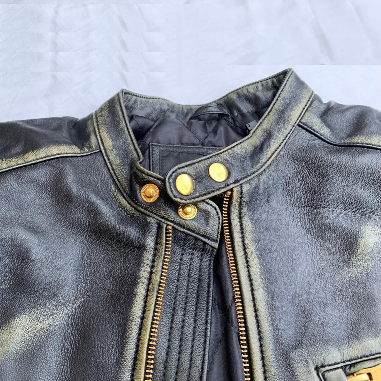 Handmade Distressed Lambskin Biker Jacket: Men's Vintage Cafe Racer Moto Jacket