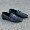 Handmade Woven Leather Loafers – Men's Dress Shoes with Rubber Sole – Mens Moccasins