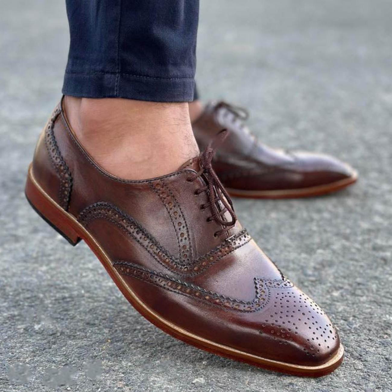 Men's Handmade Leather Brogues | Brown Oxford Dress Shoes, Leather Sole