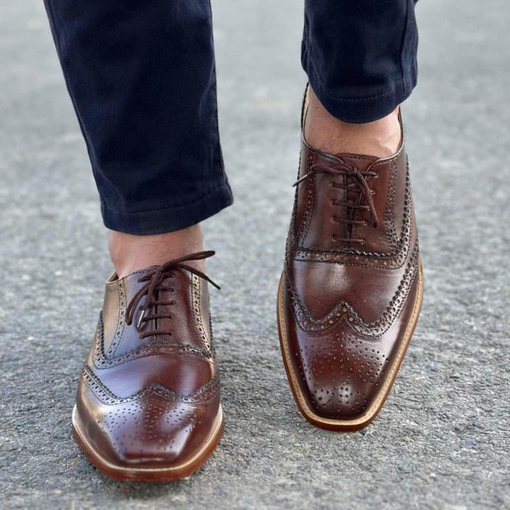 Men's Handmade Leather Brogues | Brown Oxford Dress Shoes, Leather Sole