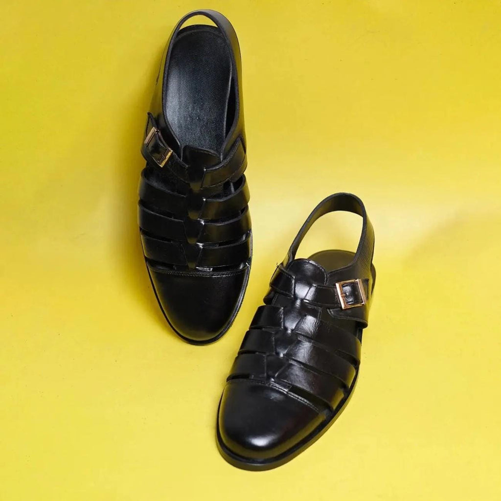 Mens Handmade Leather Fisherman Sandals: Cushioned Arch Support Shoes for Men