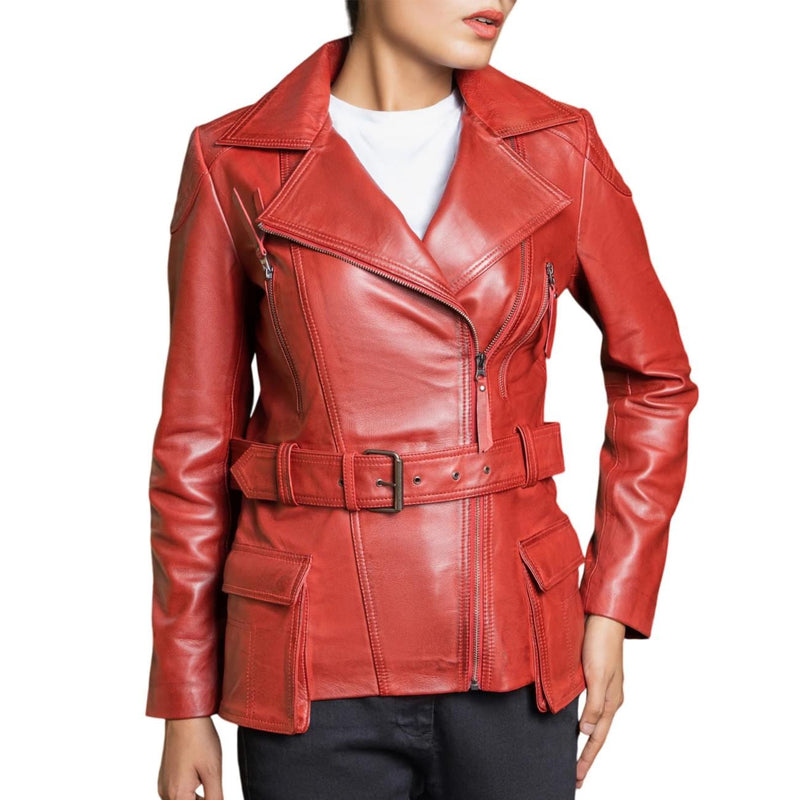Women's Handmade Lambskin Leather Red Biker Jacket – Tailor Leather