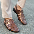 Handmade Leather Fisherman Sandals: Cushioned Arch Support, Adjustable Buckle Genuine Leather Shoes