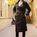 Lambskin Leather Trench Coat: Double-Breasted Belted Winter Coat Oversized Jacket
