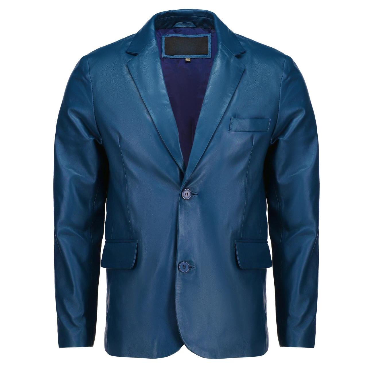 Handmade Men’s Leather Blazer – Black Lambskin Coat with Button Closure & Invisible Stitch Detailing