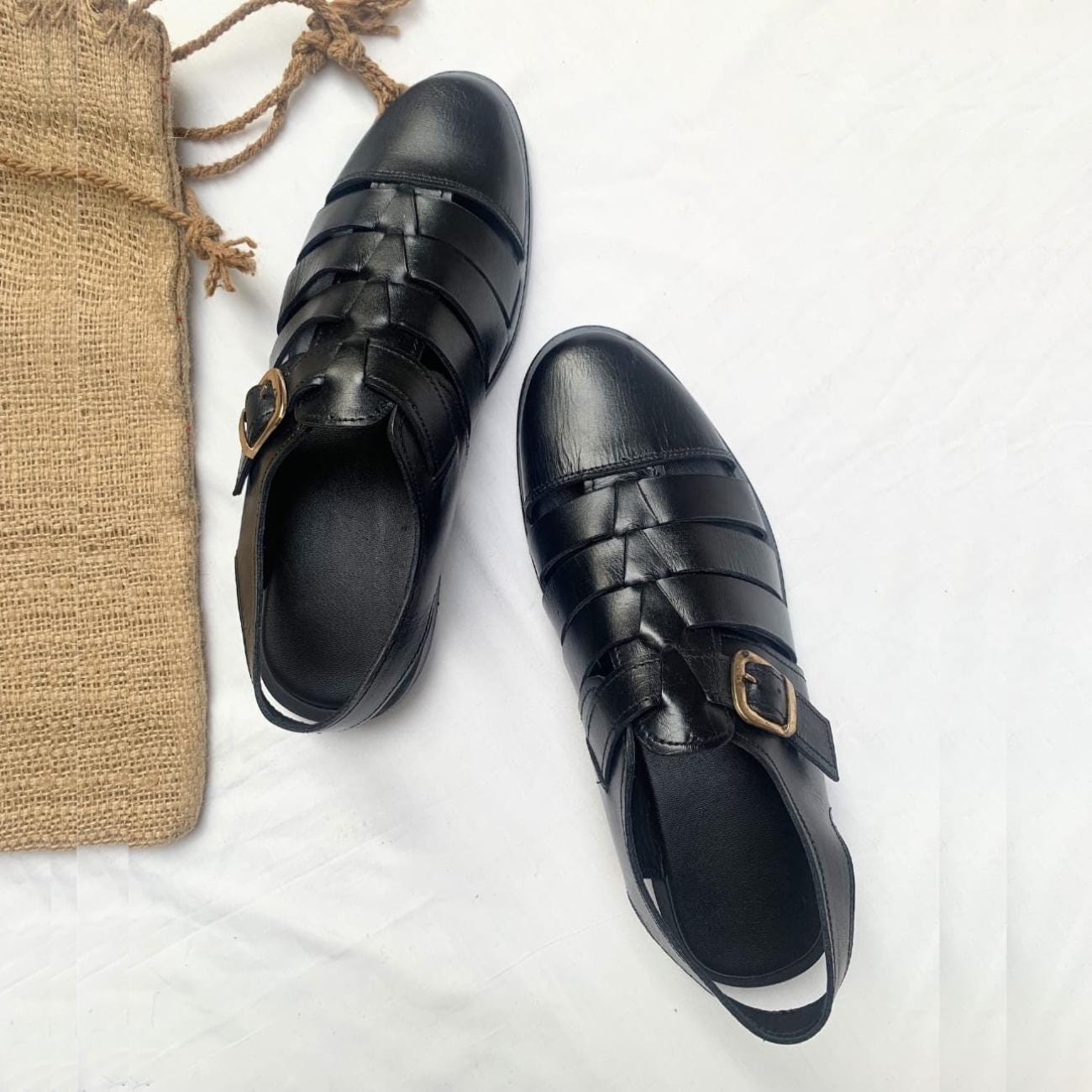 Mens Handmade Leather Fisherman Sandals: Cushioned Arch Support Shoes for Men