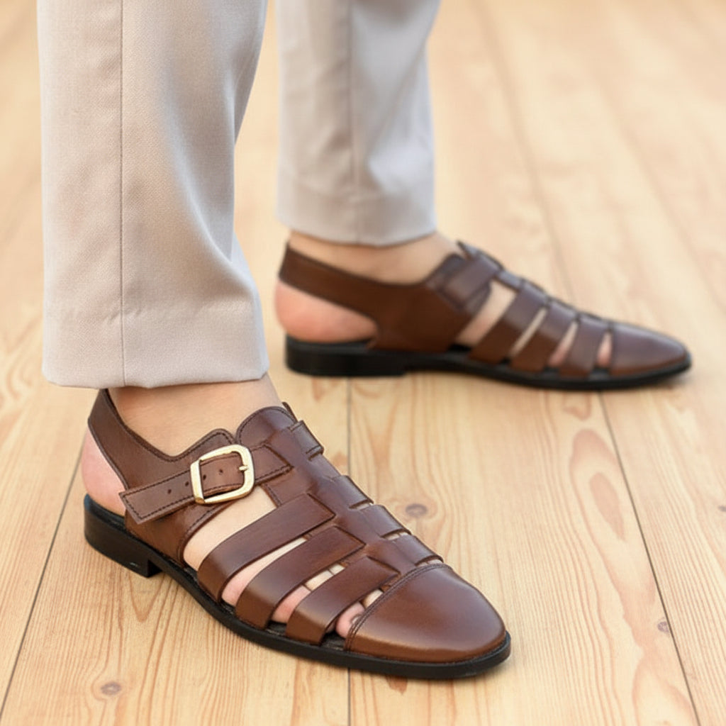 Men's Leather Fisherman Sandals with Adjustable Fit