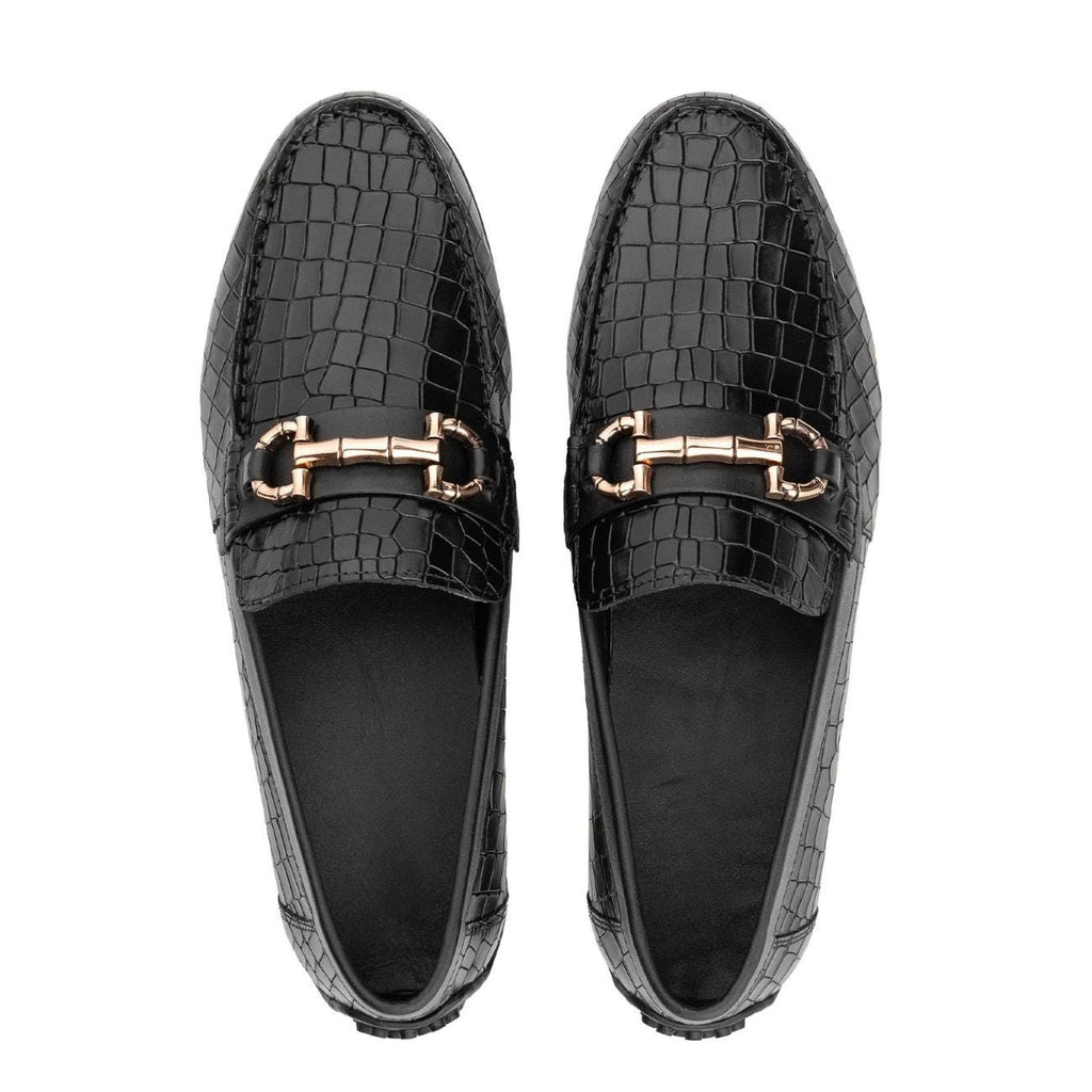 Men's Brown Crocodile Embossed Leather Loafers - Horsebit Driver Shoes - Driving Moccasins