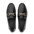 Men's Brown Crocodile Embossed Leather Loafers - Horsebit Driver Shoes - Driving Moccasins