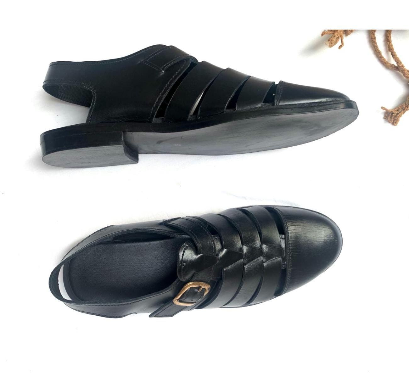 Handmade Leather Fisherman Sandals: Cushioned Arch Support, Adjustable Buckle Genuine Leather Shoes
