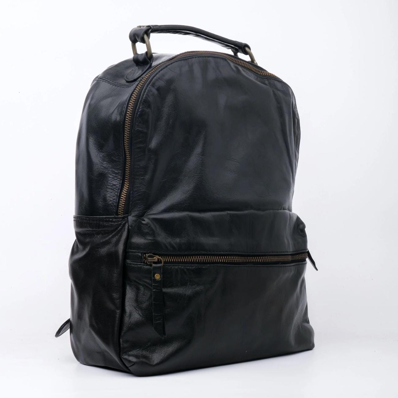 Handmade Black Leather Backpack: 13" Laptop Bag Rucksack Travel Bag