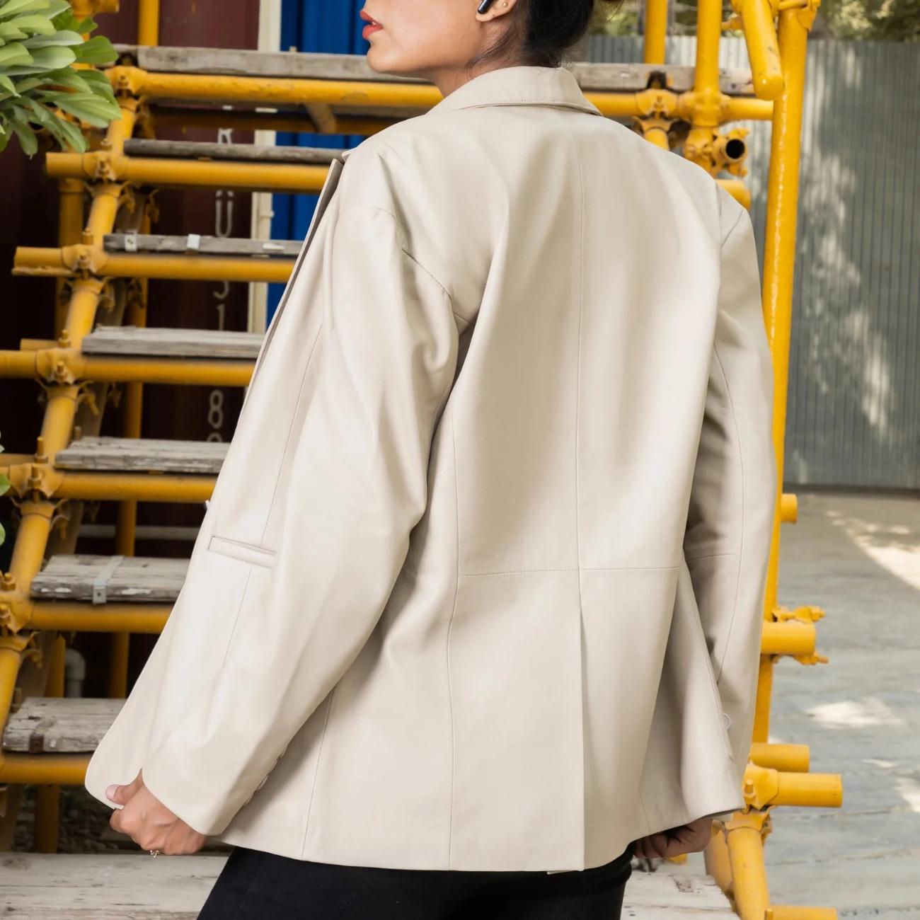 Handmade Genuine Leather Blazer: Women's Oversized Coat - Formal Dress