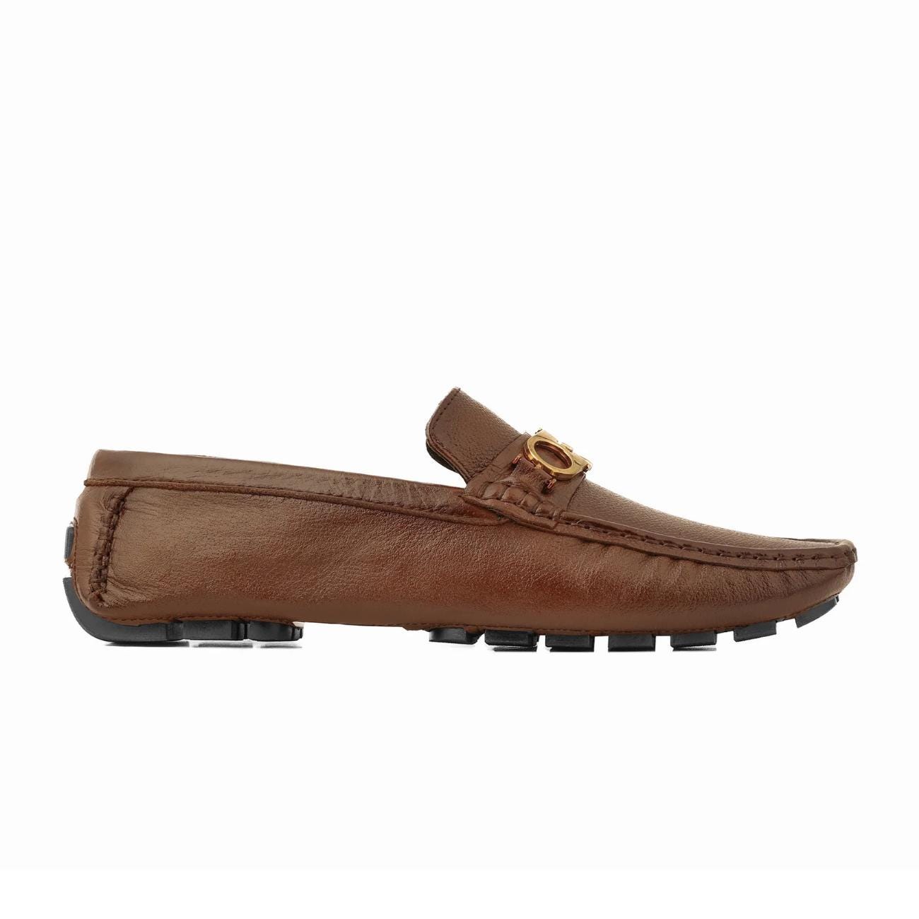 Men's Handmade Leather Horsebit Driver Loafers – Genuine Cowhide Moccasins, Imported Rubber Sole