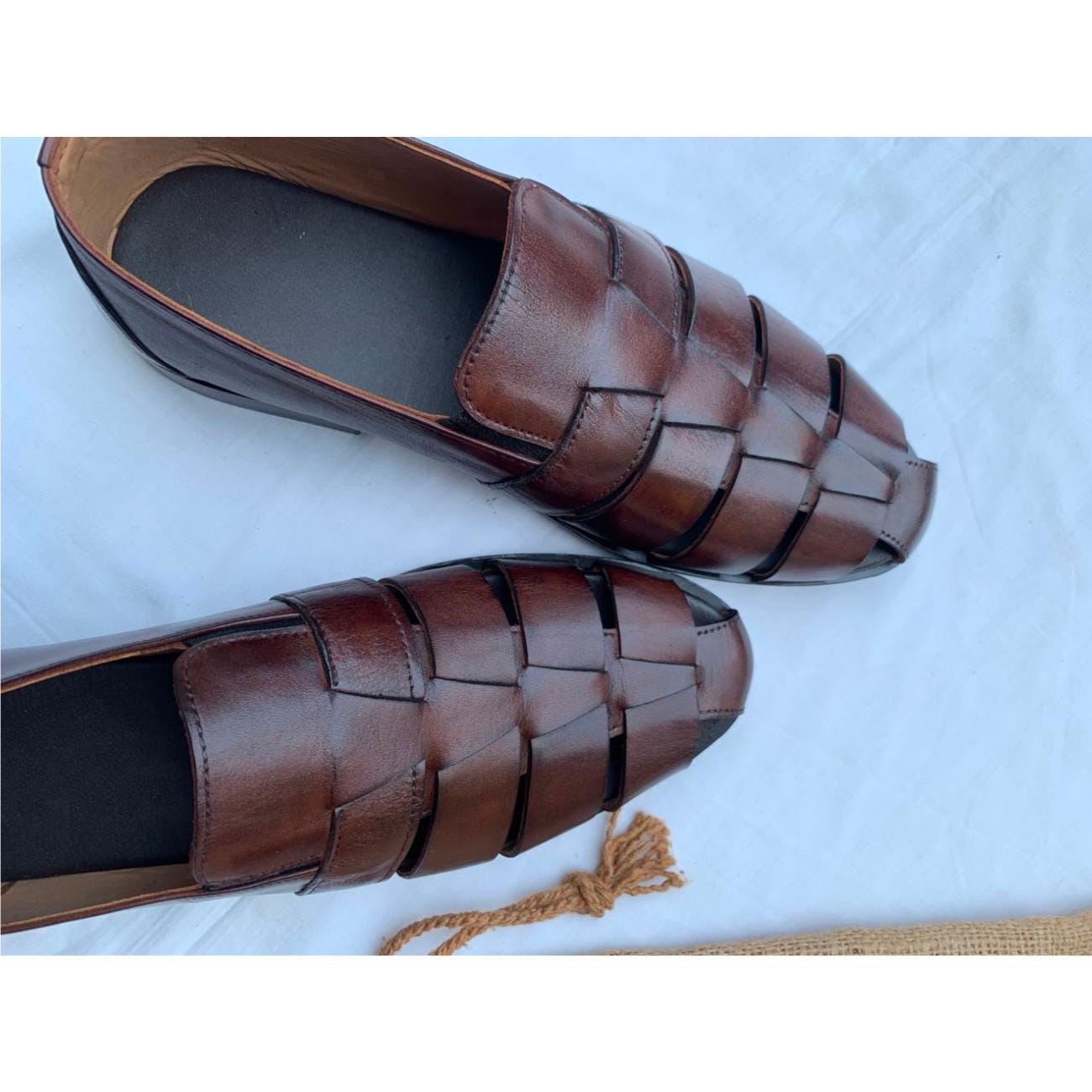 Greek Handmade Leather Fisherman Sandals: Mens Brown Cushioned Arch Support Shoes