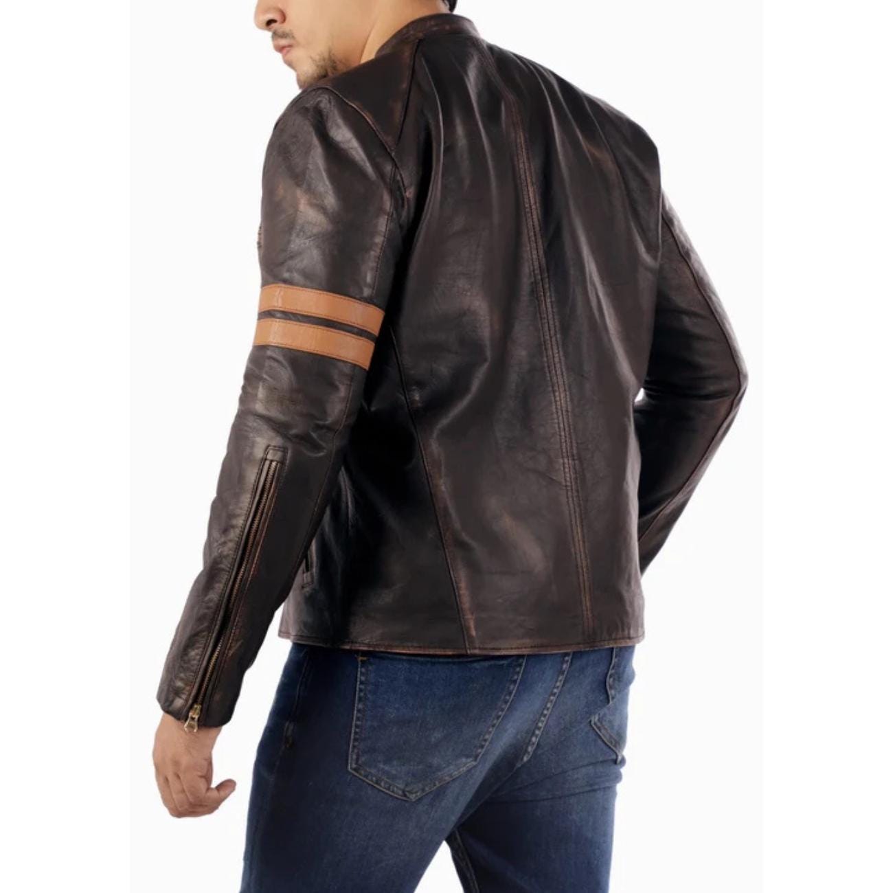 Handmade Distressed Lambskin Biker Jacket: Men's Vintage Cafe Racer Moto Jacket