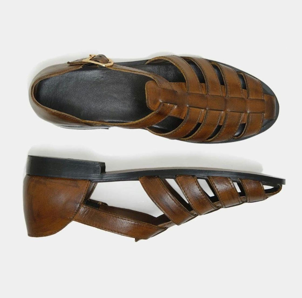 Mens Handmade Greek Leather Fisherman Sandals:  Cushioned Arch Support with Adjustable Buckle