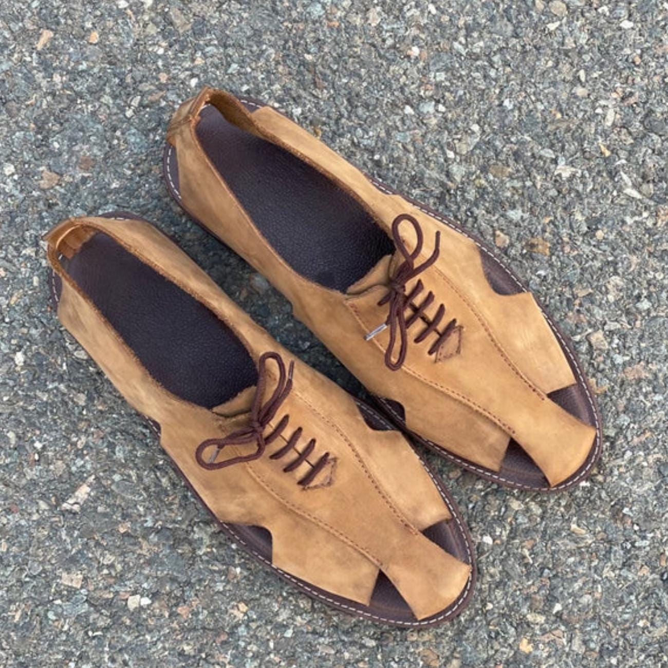 Handmade Suede Leather Lace-Up Sandals: Arch Support, Casual Style Sandals for Men