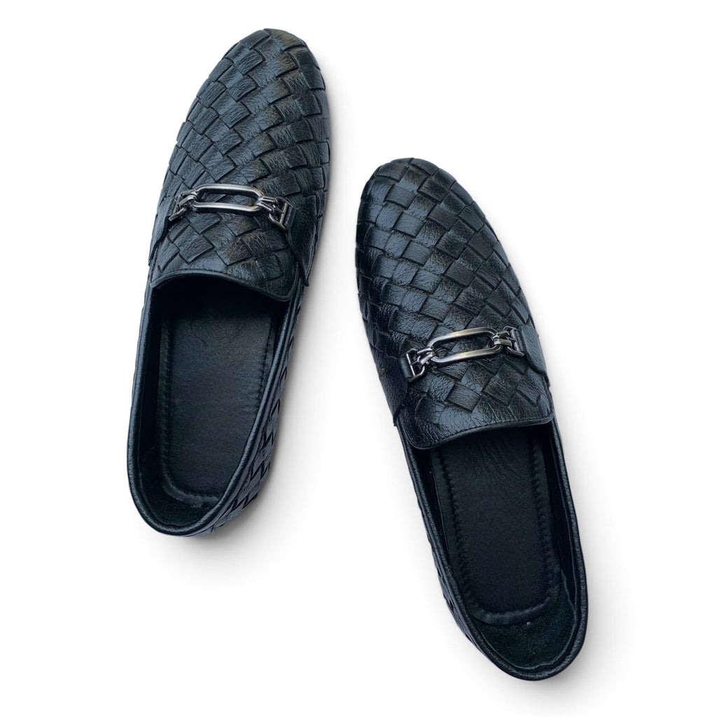 Men's handmade handwoven leather loafers by TAILOR LEATHER, stylish men's shoes with detailed woven leather design.