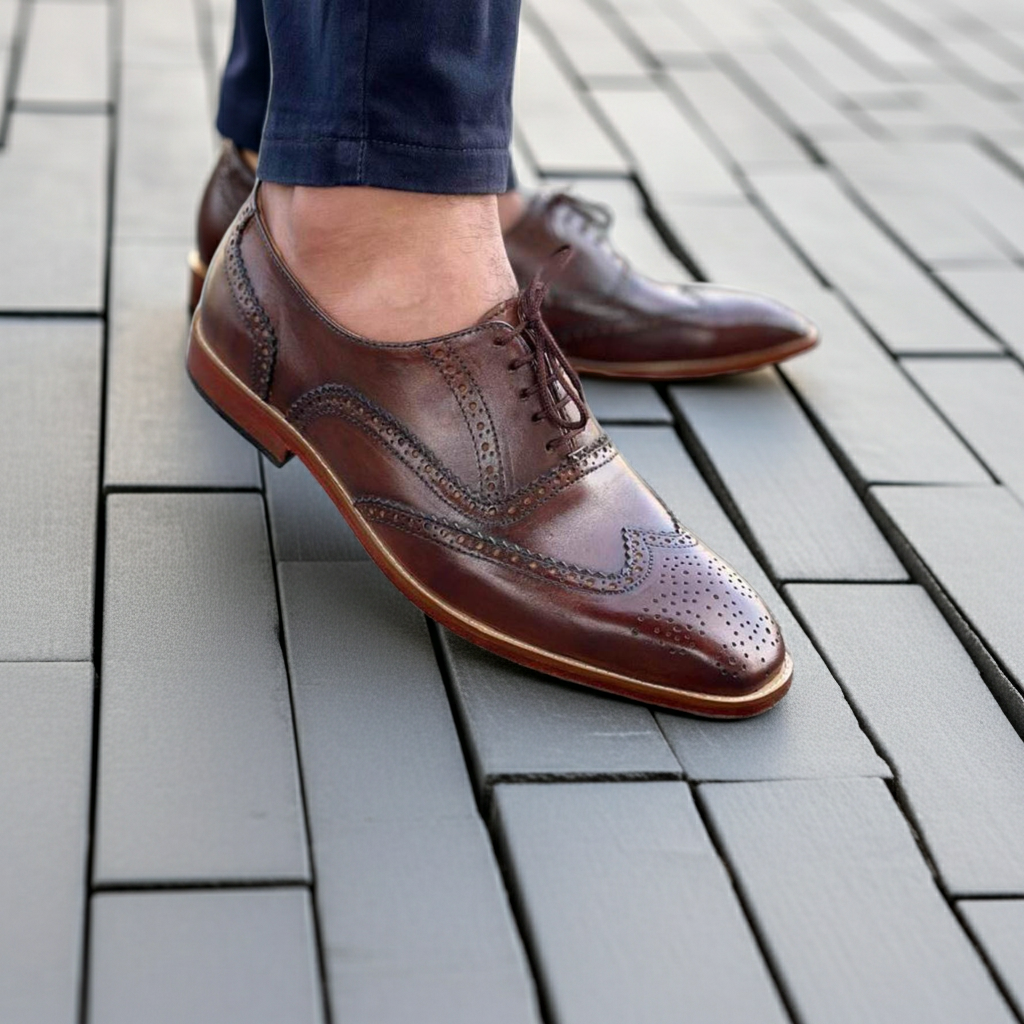 Men's Handmade Leather Brogues | Brown Oxford Dress Shoes, Leather Sole