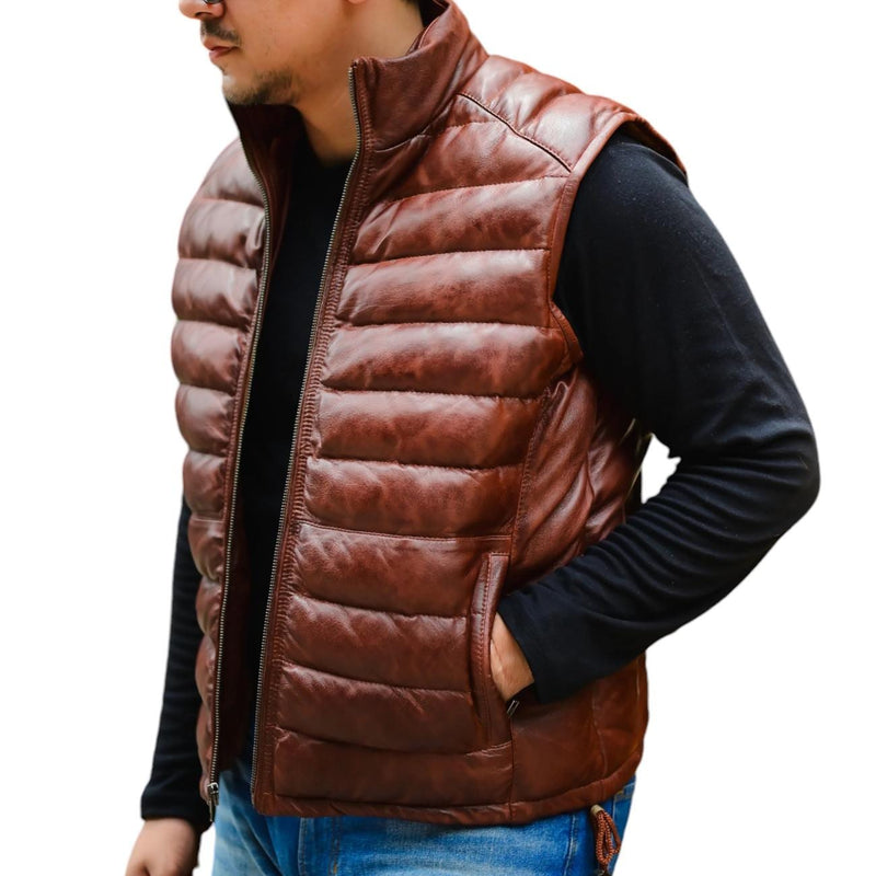 Men's Handmade Lambskin Leather Puffer Vest – Tailor Leather