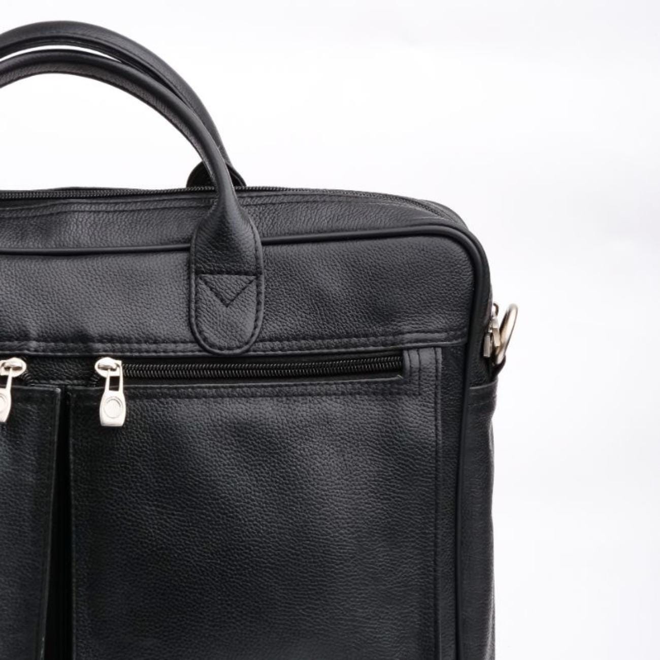 Full-Grain Leather Laptop Briefcase: 15.5" Messenger Bag with Antique Brass