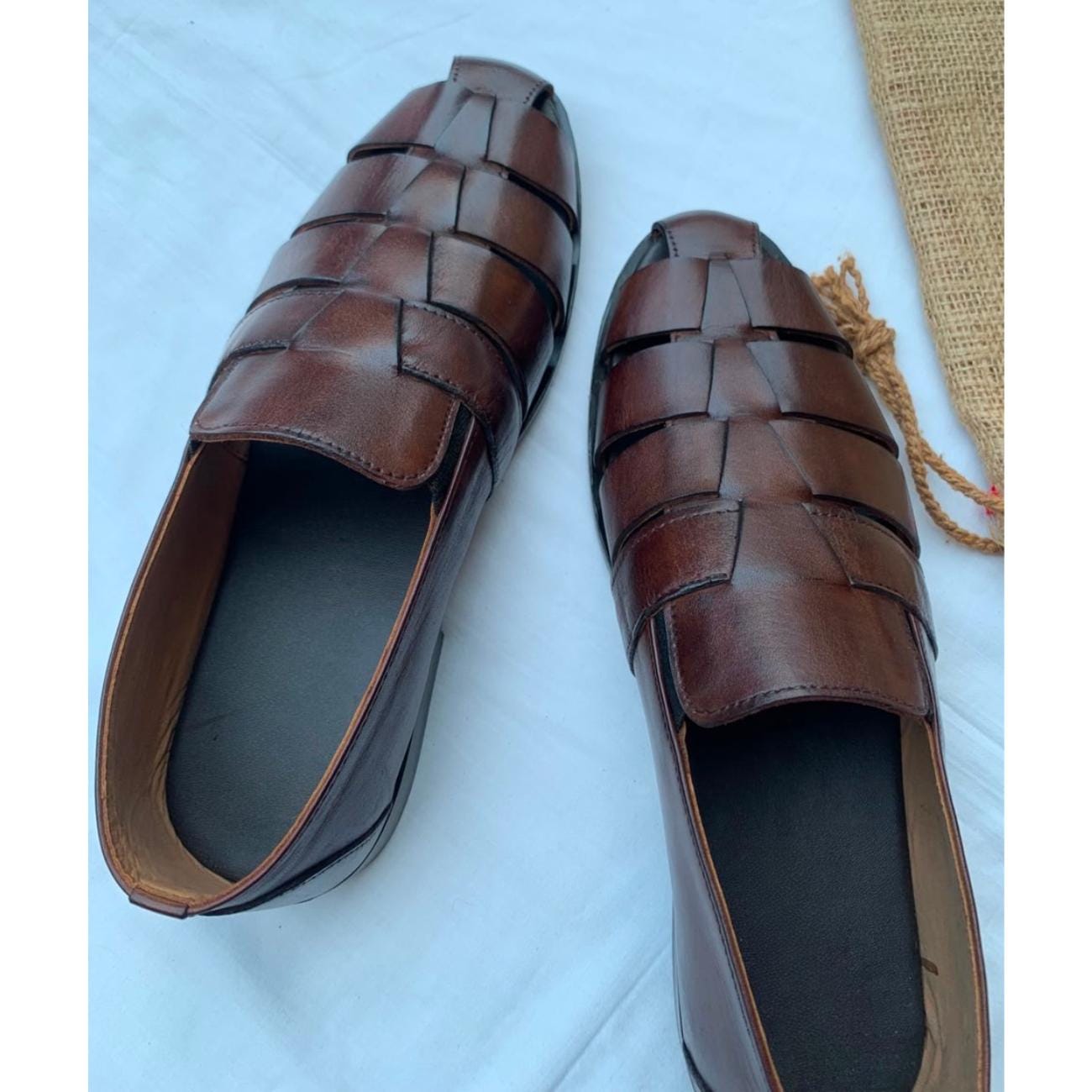 Men's Handmade Leather Fisherman Sandals: Cushioned Arch Support Geniune Leather Chappal