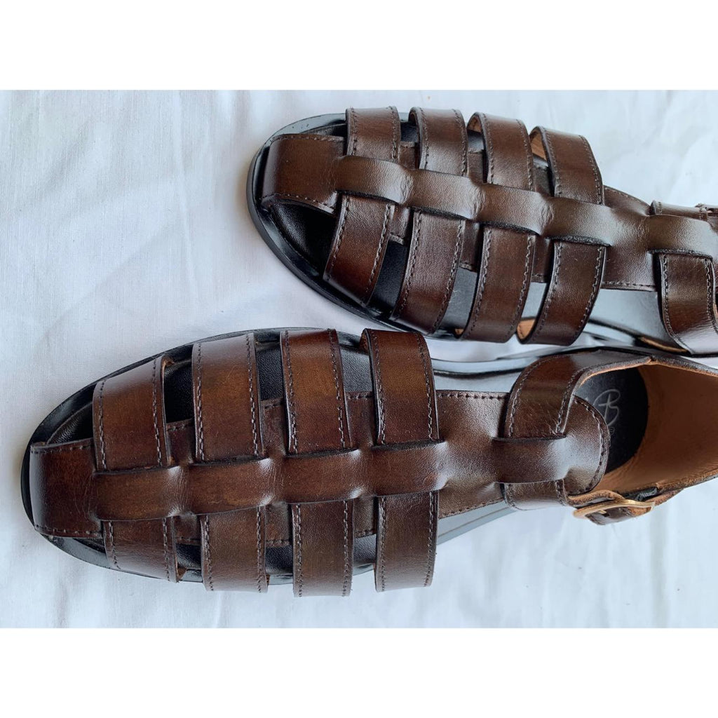 Mens Handmade Greek Leather Fisherman Sandals:  Cushioned Arch Support with Adjustable Buckle