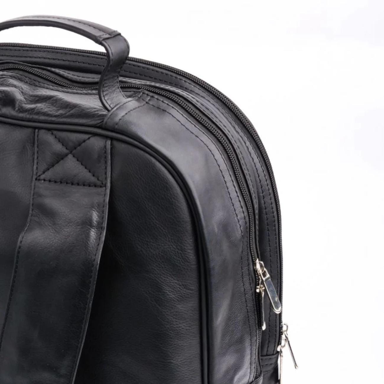 Personalized Black Leather Backpack: 17" Laptop Bag, Top Grain Cowhide
