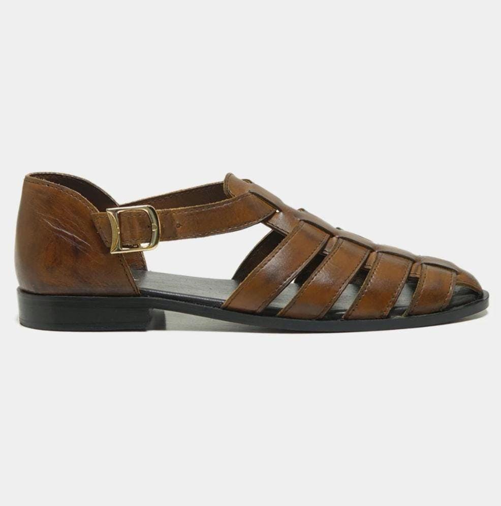 Mens Handmade Greek Leather Fisherman Sandals:  Cushioned Arch Support with Adjustable Buckle