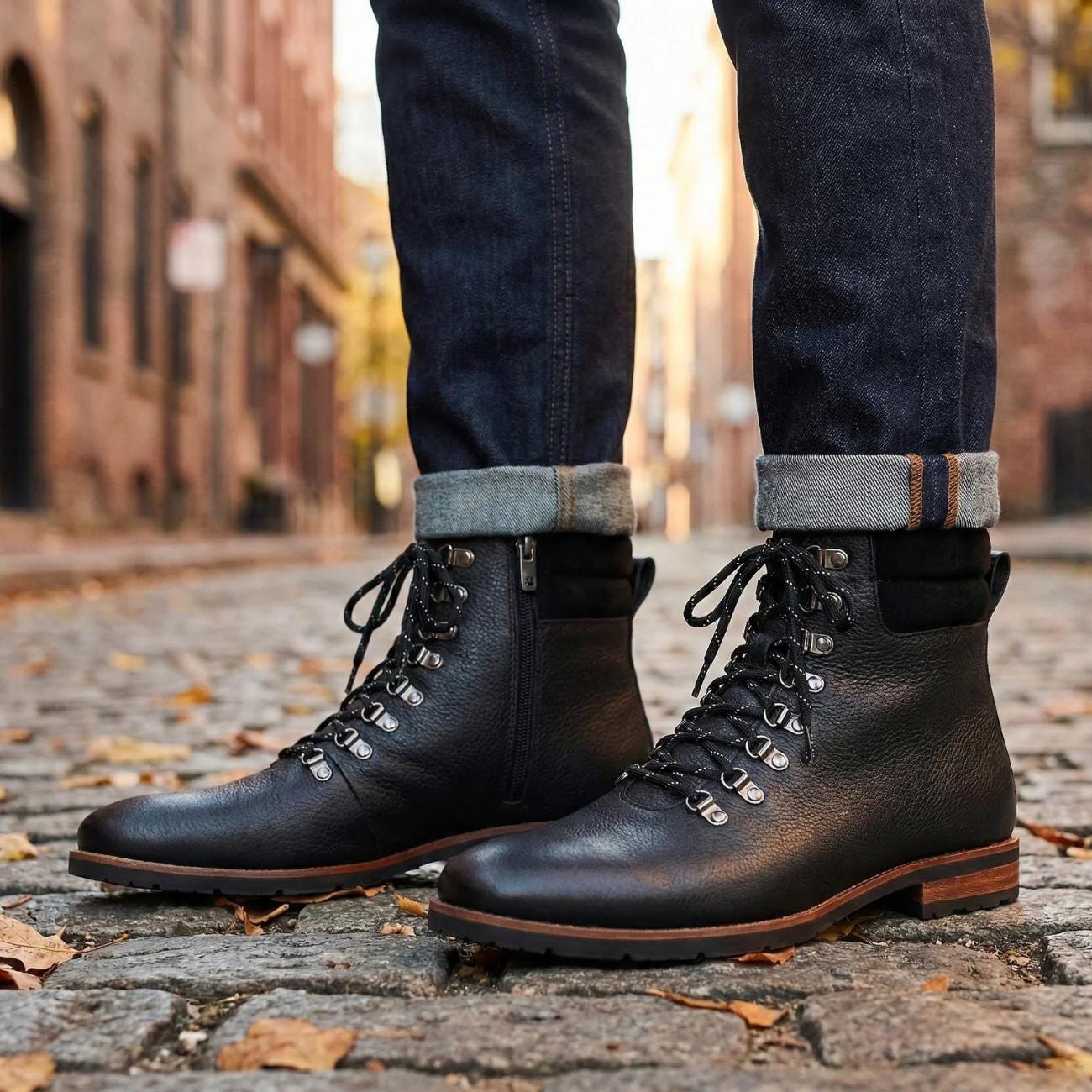 Men's Handmade Leather Side Zip Ankle Boots – Genuine Cowhide Lace-Up Chukka