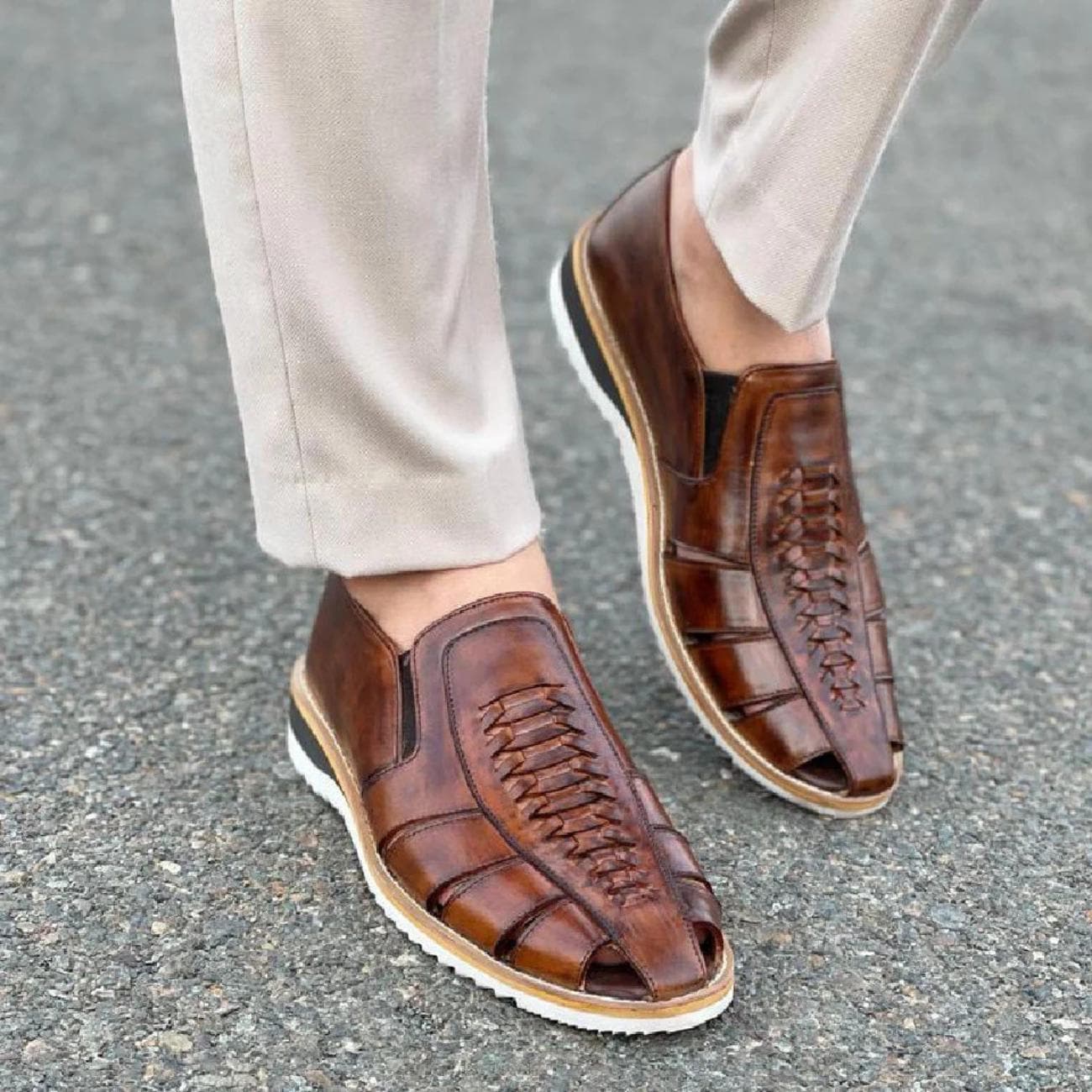 Handmade Leather Huarache Sandals: Men's Mexican Fisherman Style Mens Shoes