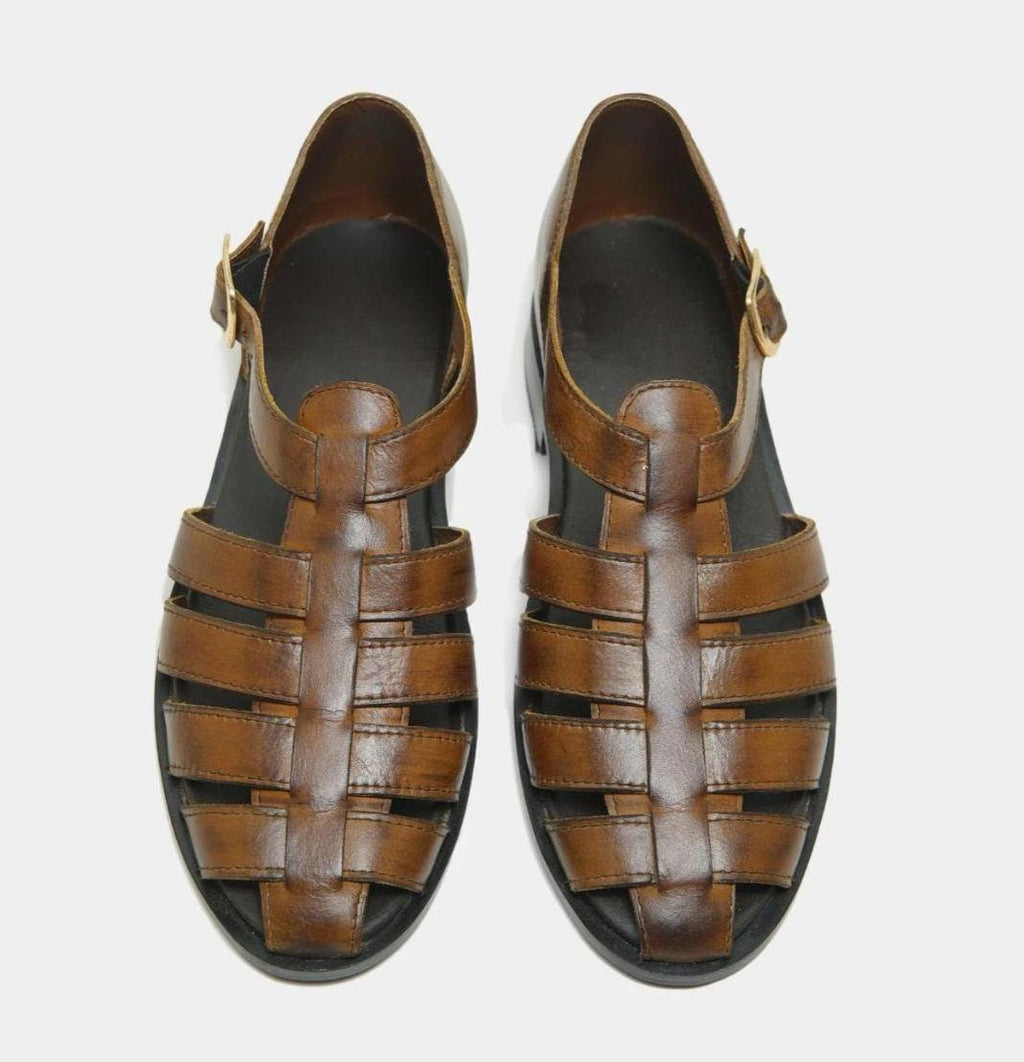 Mens Handmade Greek Leather Fisherman Sandals:  Cushioned Arch Support with Adjustable Buckle