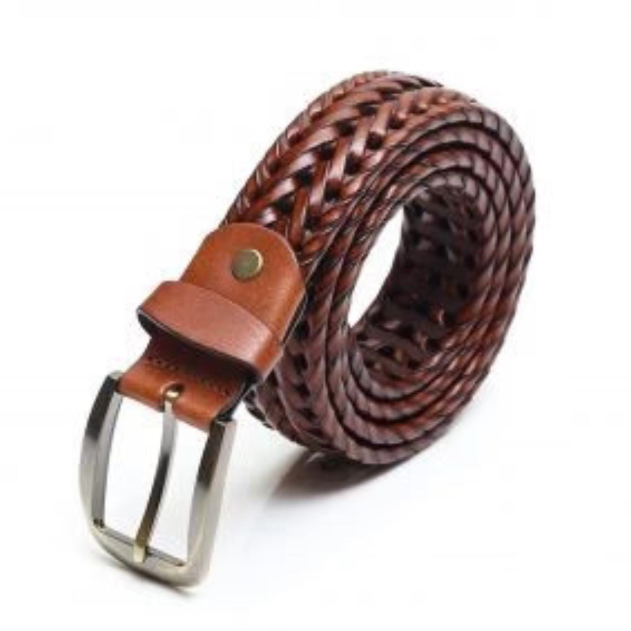 Handmade Braided Leather Belt Set: Black & Brown Woven Belts