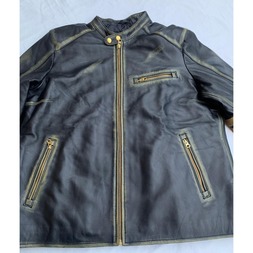 Handmade Distressed Lambskin Biker Jacket: Men's Vintage Cafe Racer Moto Jacket