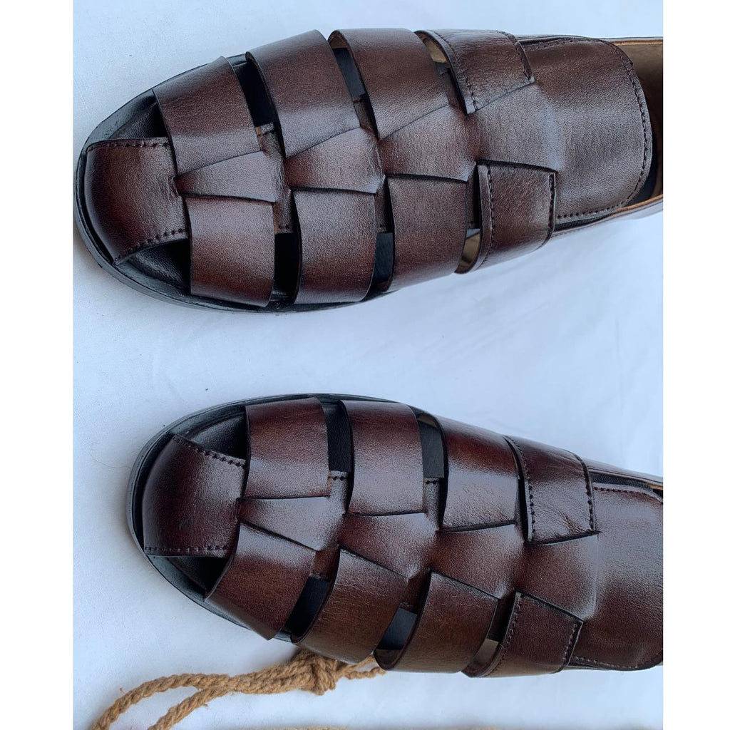 Greek Handmade Leather Fisherman Sandals: Mens Brown Cushioned Arch Support Shoes